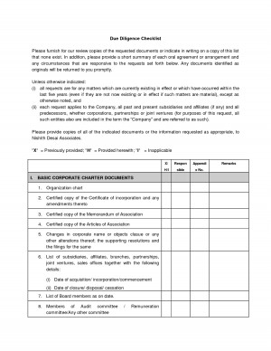 Legal Due Diligence Checklist Investment Doc picture