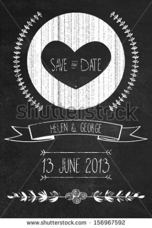 Chalkboard save the date wedding invitation template, vector ...