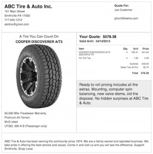 quoting tool does just that print or email tire quotes to shoppers all ...