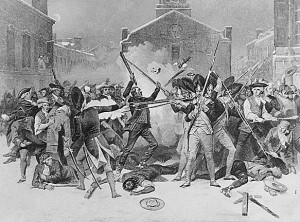 Drawing of the Boston Massacre, March 5, 1770.