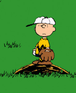 Charlie Brown on his pitcher's mound