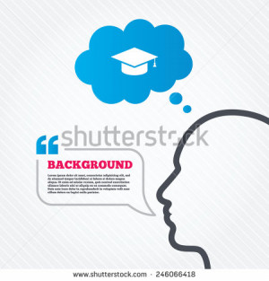 Head with speech bubble. Graduation cap sign icon. Higher education ...