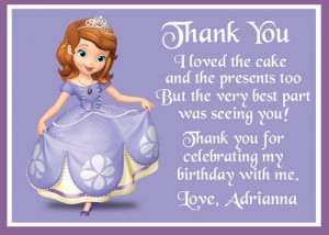 Sofia the First Birthday Thank You Card - Printable