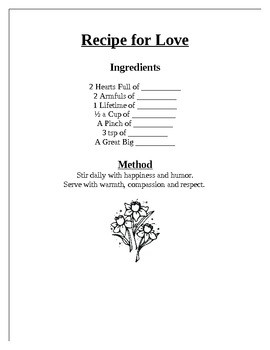 Recipe for Love- Mother's Day Activity