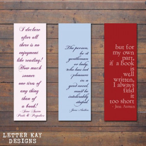 Printable Bookmarks, Instant Download, Jane Austen Quotes - Letter ...