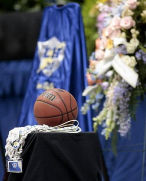 Memorabilia from Lauren Hill's basketball career are displayed during ...