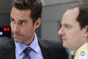 Still of Jay Harrington and Jonathan Slavin in Better Off Ted (2009)