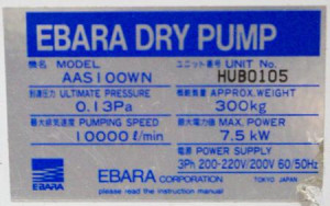 EBARA AAS100WN Dry Vacuum Pump - Rebuilt