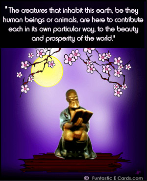 Greeting card with zen quote & image of wise man reading book under ...