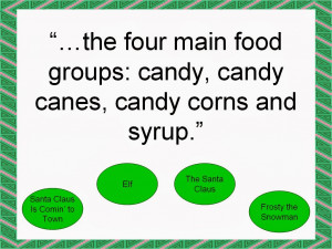 the four main food groups: candy, candy canes, candy corns and syrup