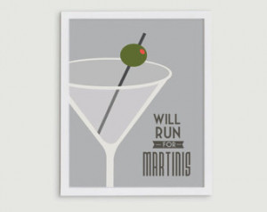 Run for Martinis Print - Retro Mid Century Modern Bar Decor - Running ...