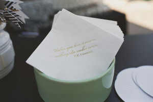 napkins with romantic quote.