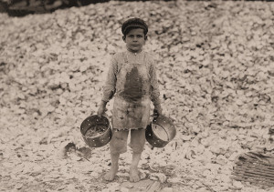 Seafood Workers: Manuel the young shrimp picker, age 5, and a mountain ...