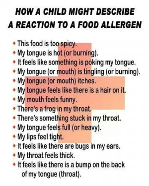 How child might describe allergic reaction onset