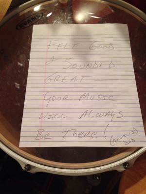 Girlfriend broke up with me today. Took it out on my drums. My dad is ...