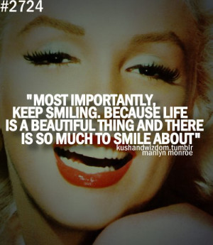 beautiful, keep smiling, life, marilyn monroe, quote, text
