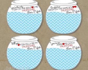 ... Fish Valentines Day Cards - DI Y Personalized - 4 Different Sayings