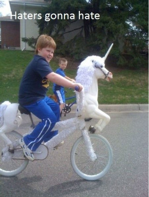 Haters gonna hate – Kid riding on a Unicorn Bicycle