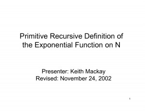 Primitive Recursive Definition of the Exponential Function on N