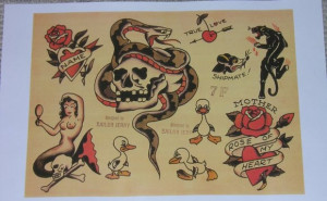 Sailor Jerry Collins Tattoo Flash Sheet 7f Snake Skull picture