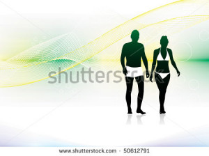 silhouette of young couple having fun summer holiday, vector ...
