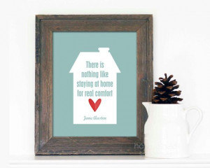 Jane Austen Poster Quote - Home Typographic Print - Blue Red Heart ...