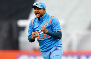 Suresh Raina of India reacts after taking a catch. Photograph: Darrian ...