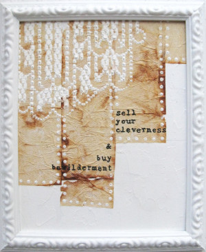 mixed media painting. framed white art. rumi quote. buy bewilderment.