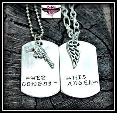 ... www.etsy.com/listing/150933077/his-angel-her-cowboy-couples-necklace