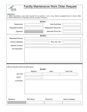Maintenance Work Order Request Form Template