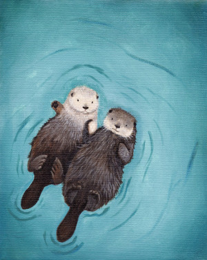 Otters Holding Hands Otterly Romantic Art print of original otter ...
