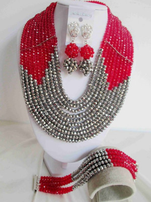 Selling Red Silver Crystal Nigerian Traditional Wedding African Beads