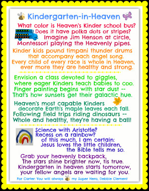 Kindergarten in Heaven (for Carter) Missing Mom In Heaven Poems