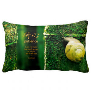 Patience Strength green bamboo snail chinese quote Pillows