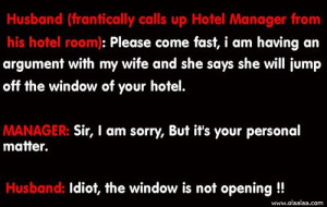 Husband Wife Jokes-Funny Jokes-Hotel Manager-Argument-Window-Best