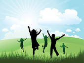 Children playing outside on a sunny day - clipart graphic