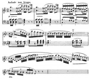 Ophélie's Theme from Act 1 (first 4 bars). The example ends with a 3 ...