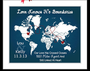 Miles Apart Long Distance Custom Wo rld Map Gift: ANY Locations Hearts ...
