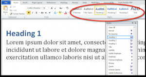 ... and Styles formatting palette in Microsoft Word 2010 for Windows