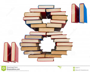 Stock Photo: Alphabet made out of books, figures 8 and double quotes