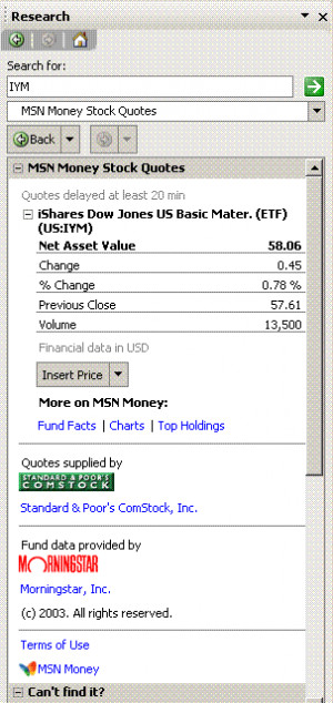 Msn Money Stock Quote Excel Add In