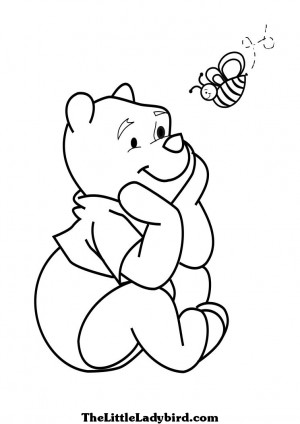 Coloring Page of Winnie the Pooh Watching a Bee