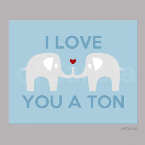 Elephant I Love You a Ton Quote PERSONALIZED Wall Art Print, Couple ...