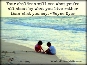Kids on beach with Wayne Dyer quote