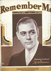Vintage Sheet Music Remember Me Morton Downey Gus Kahn Jack OBrien