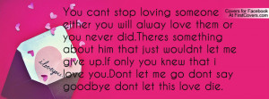 cant stop loving someone either you will alway love them or you never ...