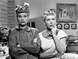 Lucy (Lucille Ball) and Ethel (Vivian Vance) rack their brains to ...