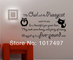 Owl And The Pussy Cat Poem, Vinyl Wall Art Sticker Quote , Kids ...