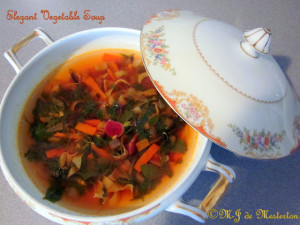 The elegant vegetable soup is ready to serve.