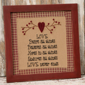 ,Stitcheries,Framed Stitchery,Love Bears All Things,Sign with Sayings ...